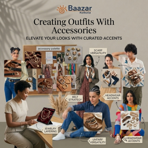 Fashion outfit ideas featuring accessories like bags, jewelry, belts, and sunglasses